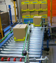 Solaut produce transportadores de rodillos rueda libre y motorizados para cajones, cajas y fardos