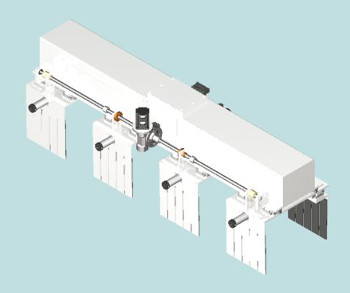 Palletizing gripper with multiple independent grip variable pitch.