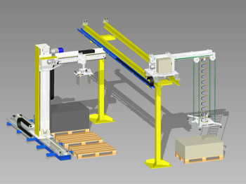 Straight rail slip sheet dispenser for palletizer with 3 pallet places